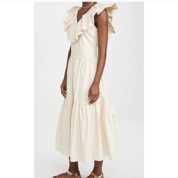 English Factory Dresses & Skirts - English Factory Midi Dress S Beige Ruffle Neck Sleeveless Cottagecore Girly NWT